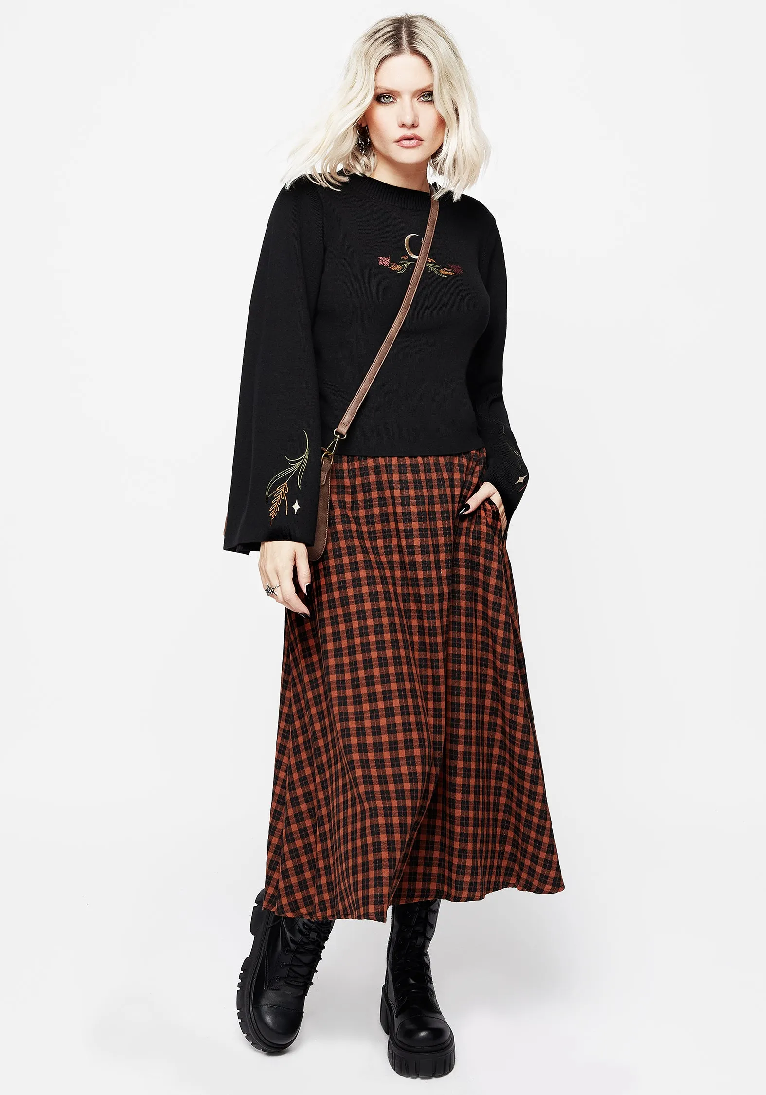 Soft and Light SecureClosureSystem Terra Check Midi Skirt - Orange