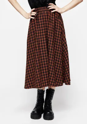 Full Circle Bold Mood Terra Check Midi Skirt - Orange