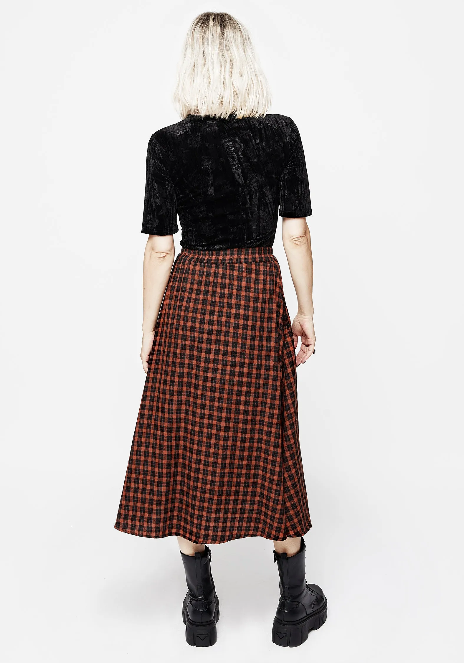 Shape Enhancing Terra Check Midi Skirt - Orange