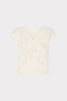 LowProfileSeams Metallic Fiber Blend Lace Ruffle Knit V-Neck Top