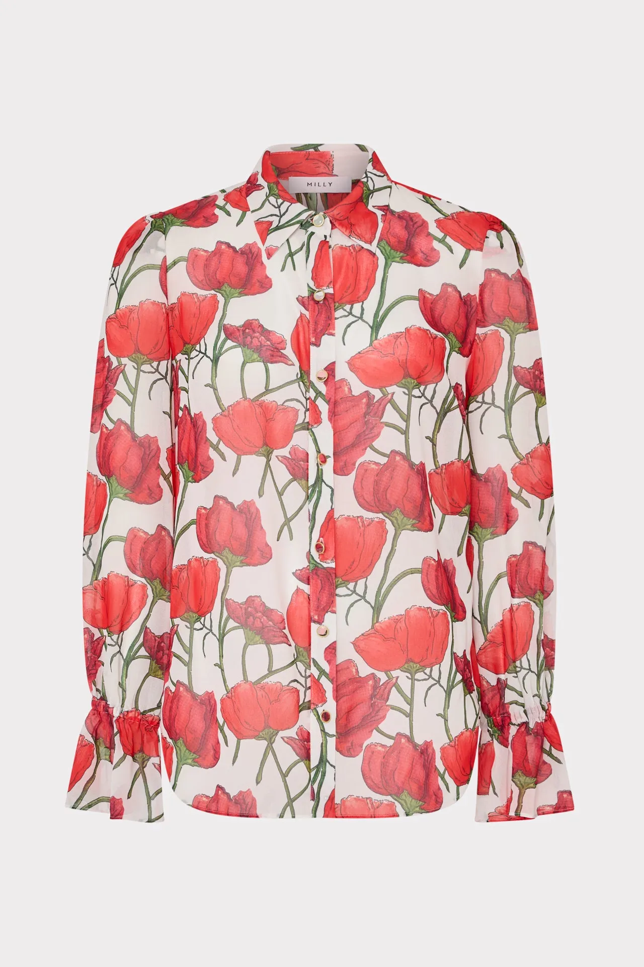 AntiOdor HeatSealed Seams Lacey Red Peonia Blouse