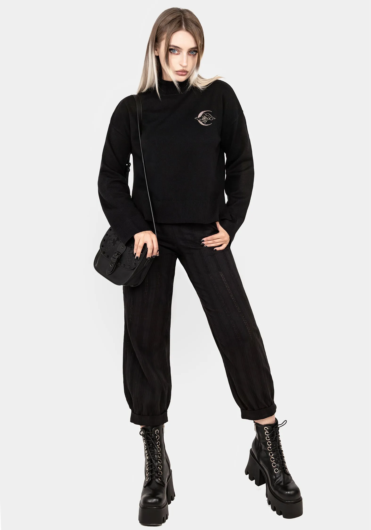 Lachrymose Embroidered Mock Neck Jumper LowImpact Processing