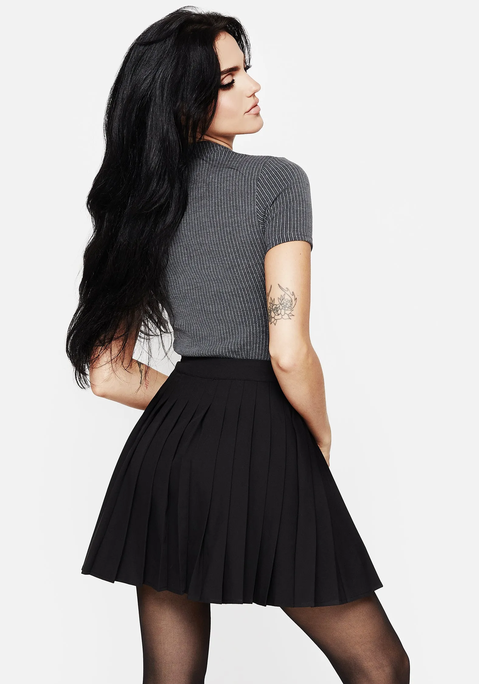 Moonage Pleated Mini Skirt Laid Back Look button detail
