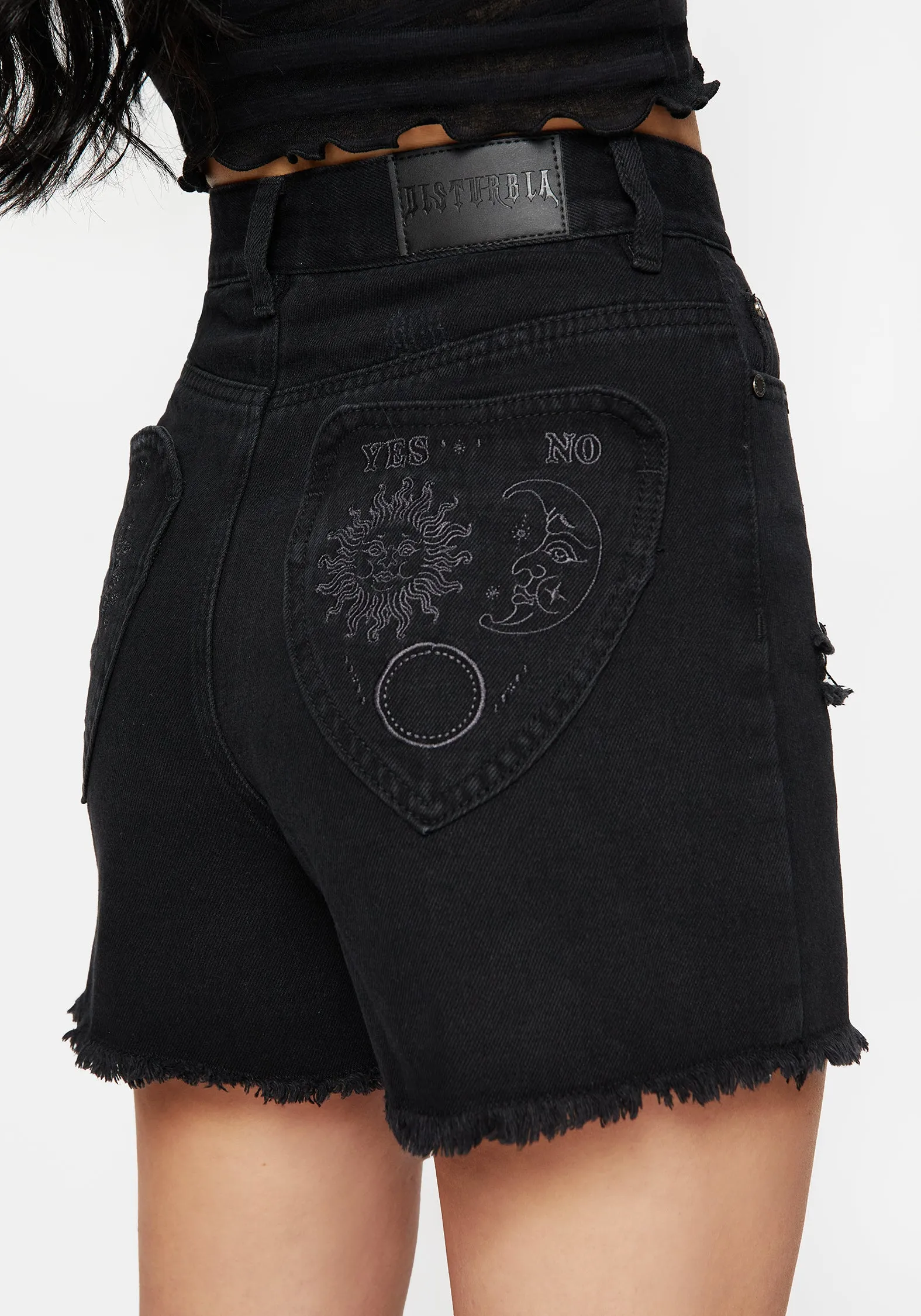 Planchette Embroidered Distressed Denim Shorts Base Style Daily Function