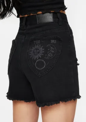 Timeless Touch Planchette Embroidered Distressed Denim Shorts