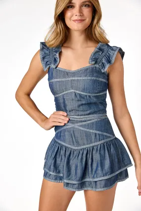 Stone Wash Finish Heavyweight Denim Landry Ruffle Top