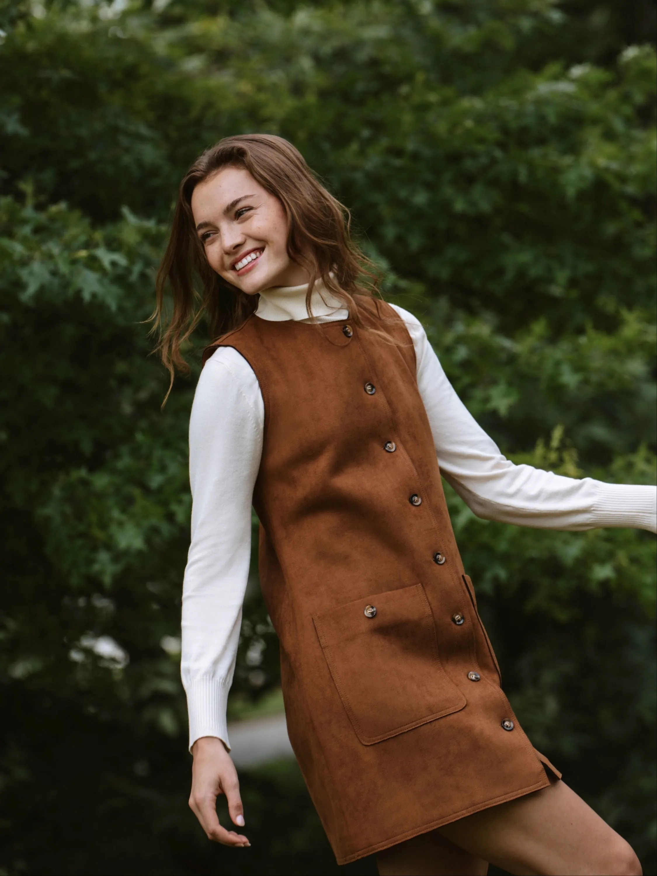 Lany Suedette Dress Front Ruffle