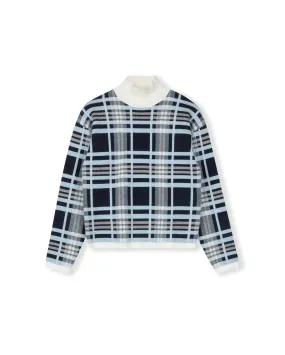 Large Plaid Knit Turtleneck Wrinkle Resistant Texture