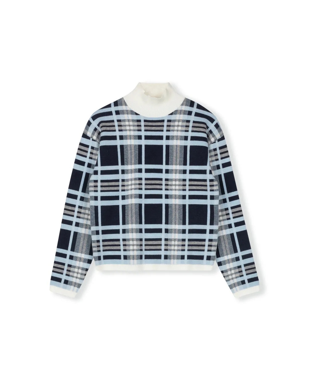 Large Plaid Knit Turtleneck Effortless Layer premium fabric