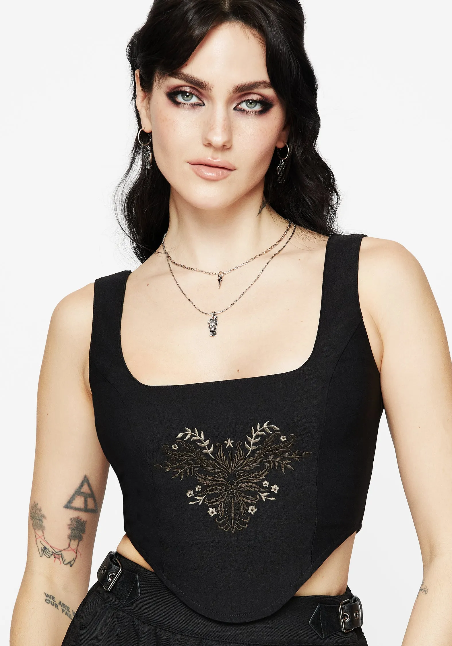 OdorResistant Fabric Foliate Floral Embroidered Corset Top