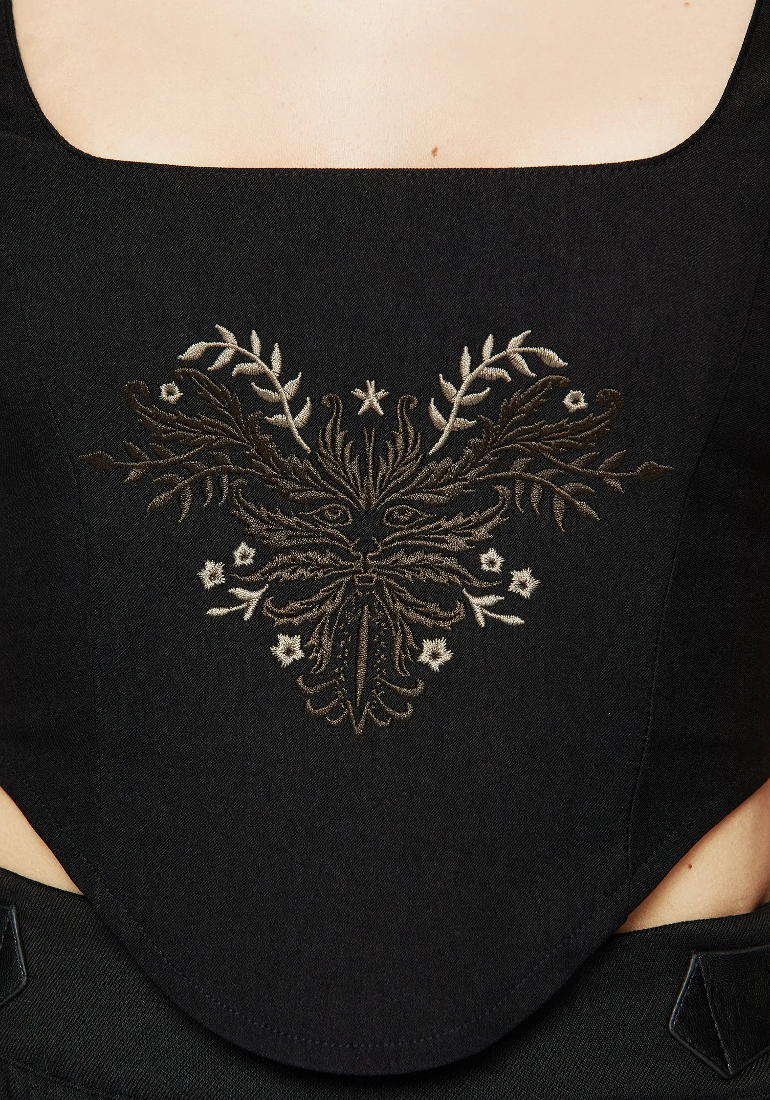 Comfortable Collar Foliate Floral Embroidered Corset Top
