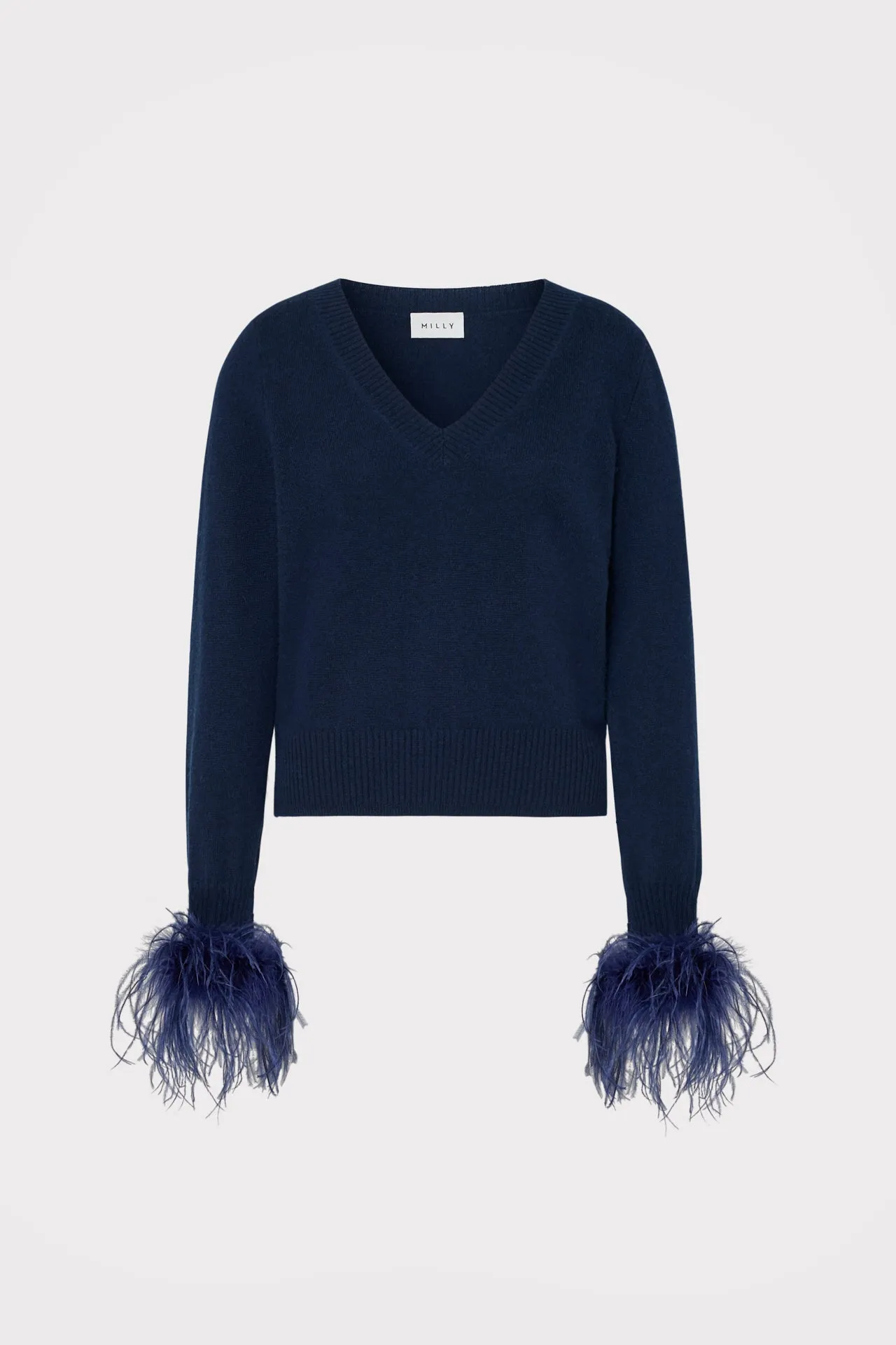 Feather Cuff V-Neck Sweater OversizedSilhouette ReinforcedShoulders