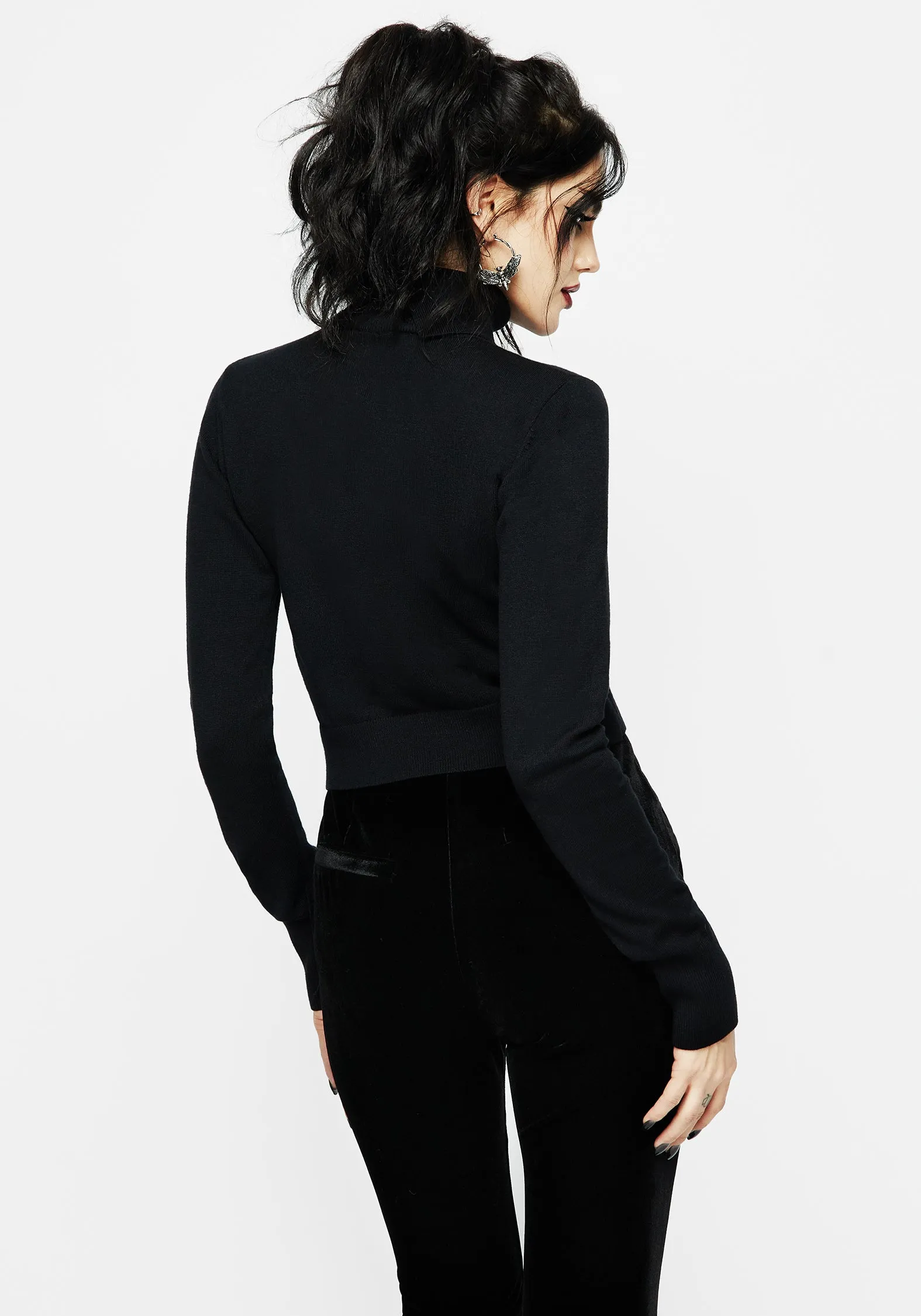 Mystify Embroidered Roll Neck Crop Jumper EcoFriendly Dye AntiStatic Coating