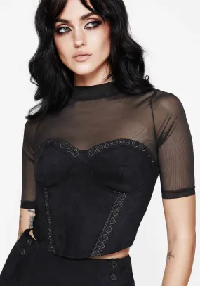 Compact Jacquard Weave Lauma Faux Suede Corset Top