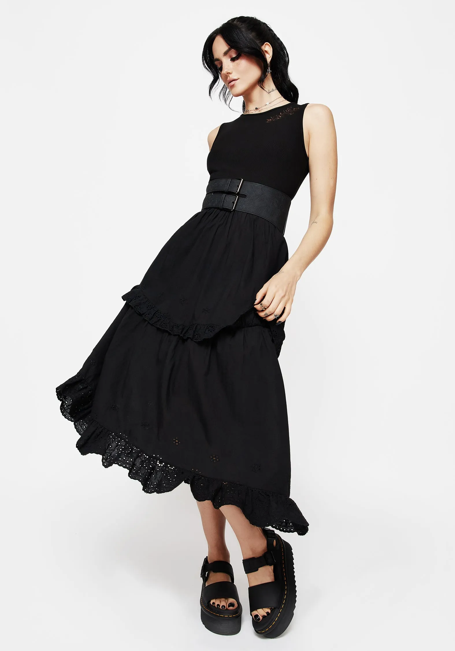 Bazaar Lane Laveau Embroidered Broderie Midi Dress
