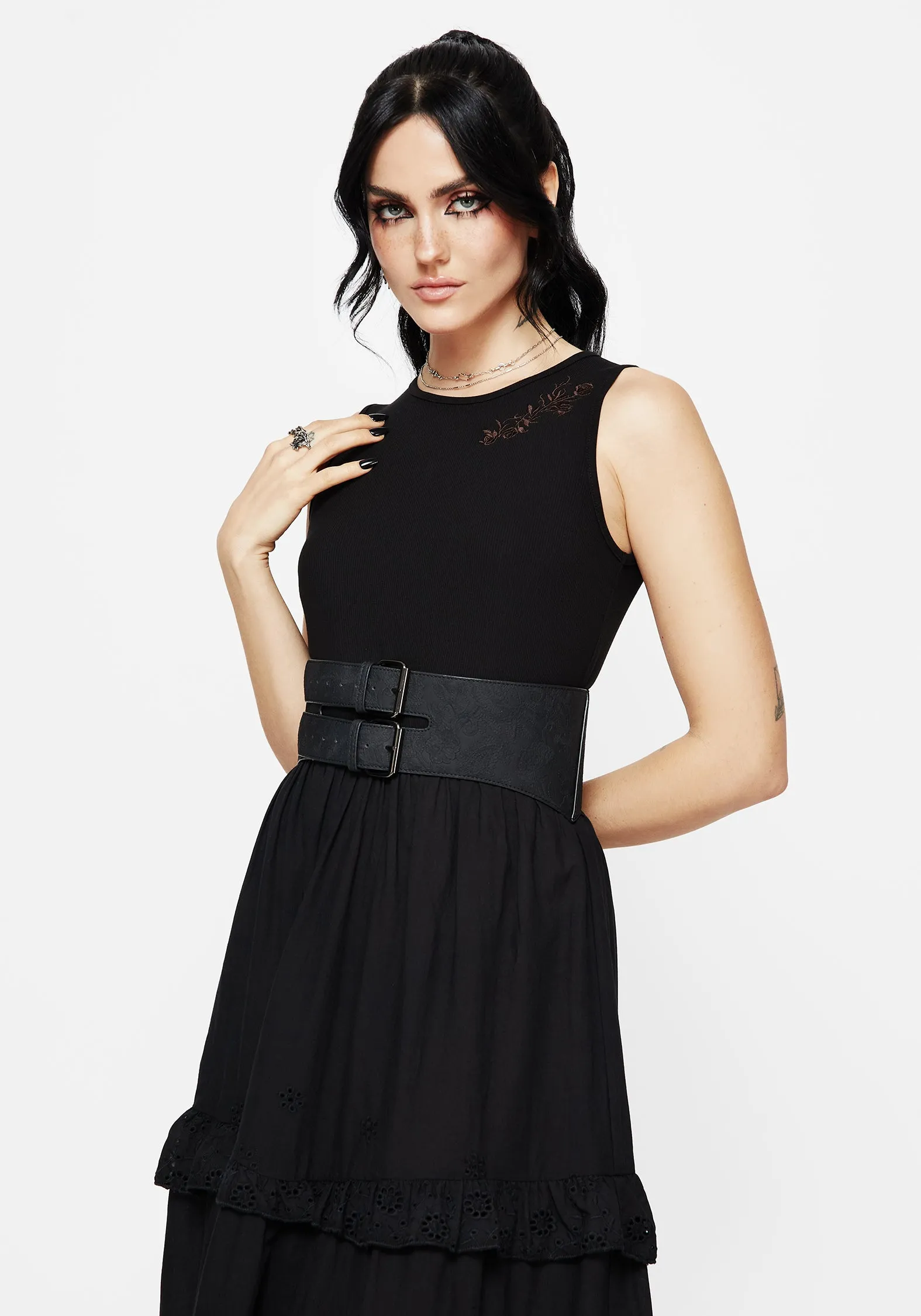 Laveau Embroidered Broderie Midi Dress Romantic Vibes