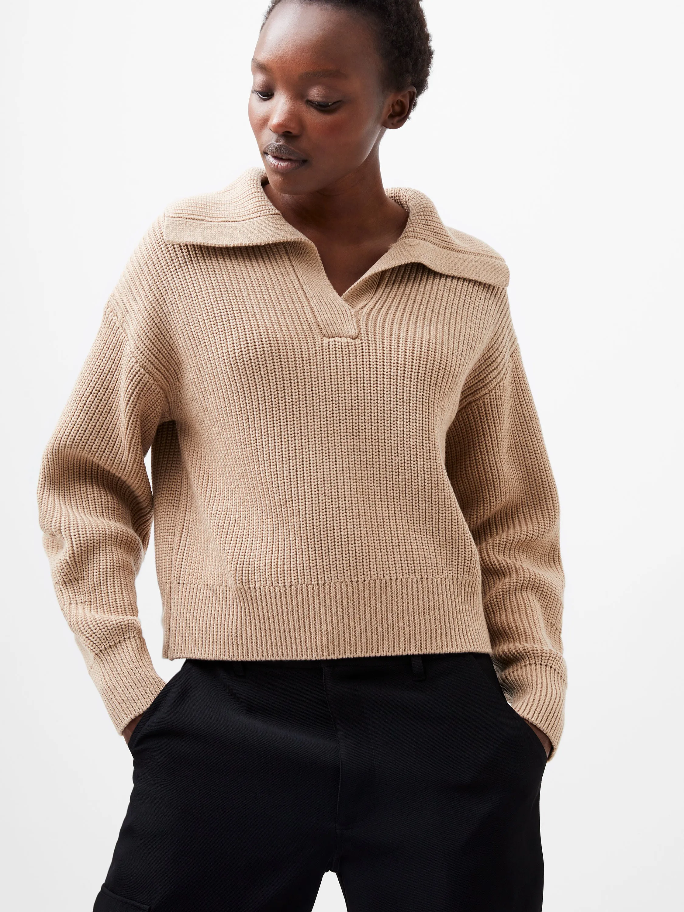 Colorfast Technology Layered Edging Joss Knit Collared Sweater