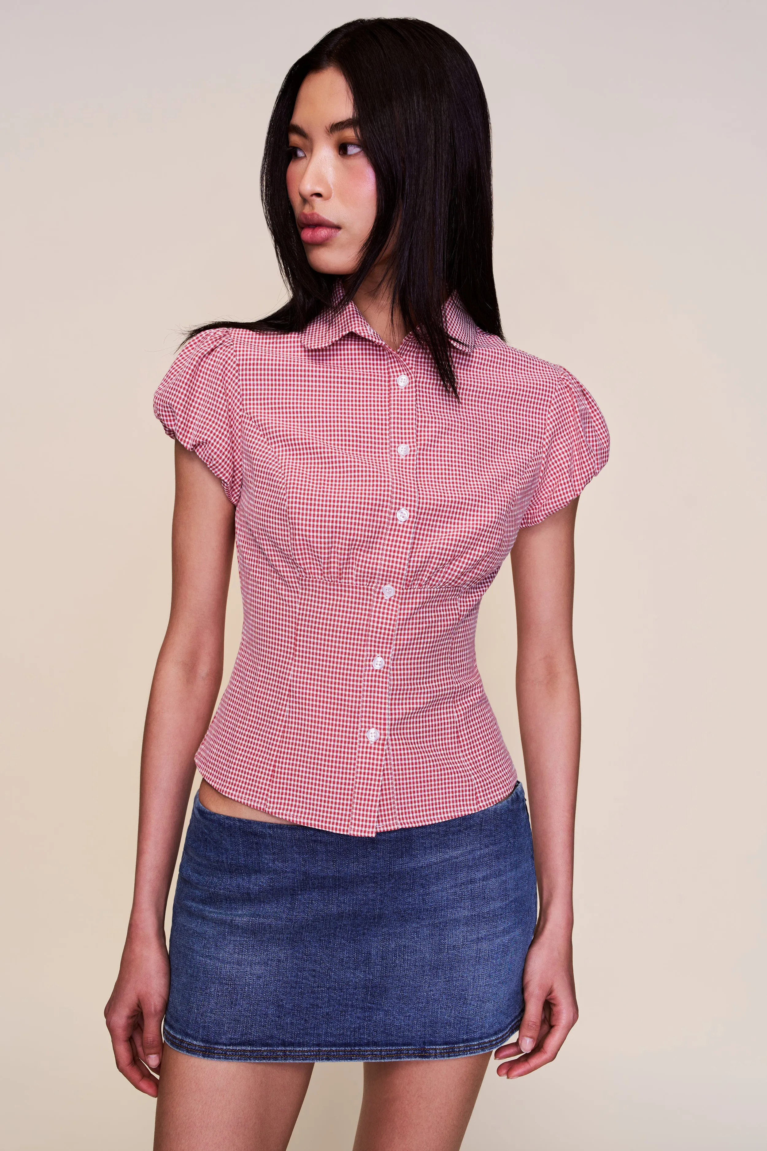 Non Restrictive Cut Liana Gingham Top