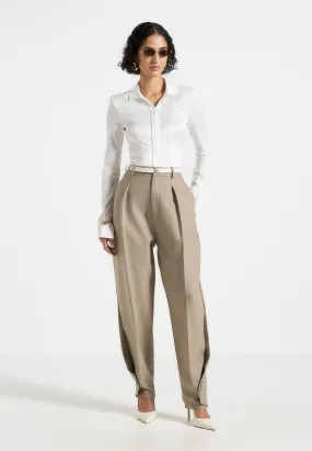 Perfect Layer Easy Wear Option Louise - Wide Shoulder Satin Shirt Bodysuit - Off White