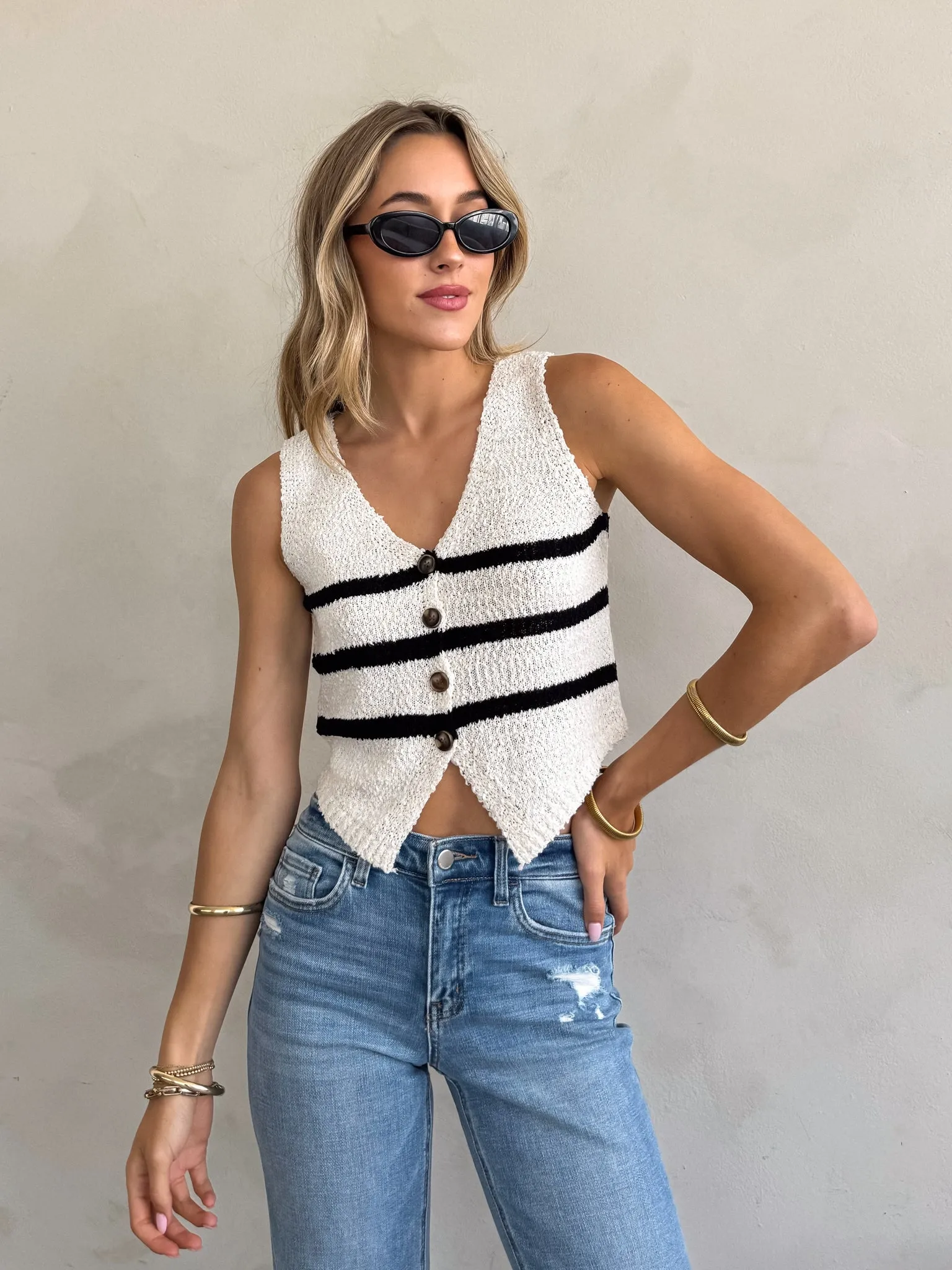 3D Knitting Technology Josie Stripe Knit Vest in Cream - Final Sale