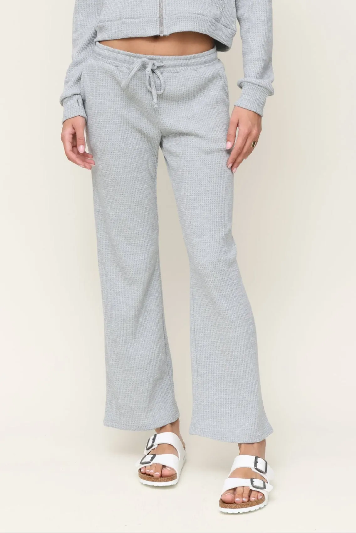 Lazy Day Waffle Wide Leg Pants DoubleLayeredKnees