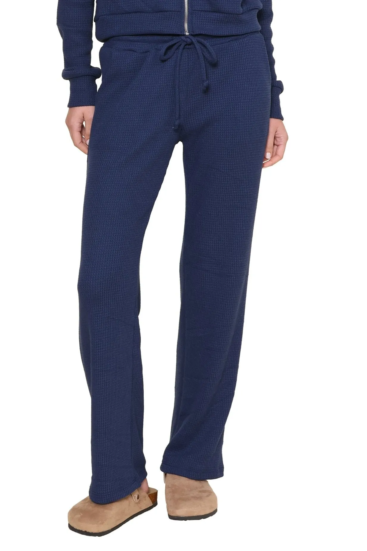 Non Tapered Leg Lazy Day Waffle Wide Leg Pants