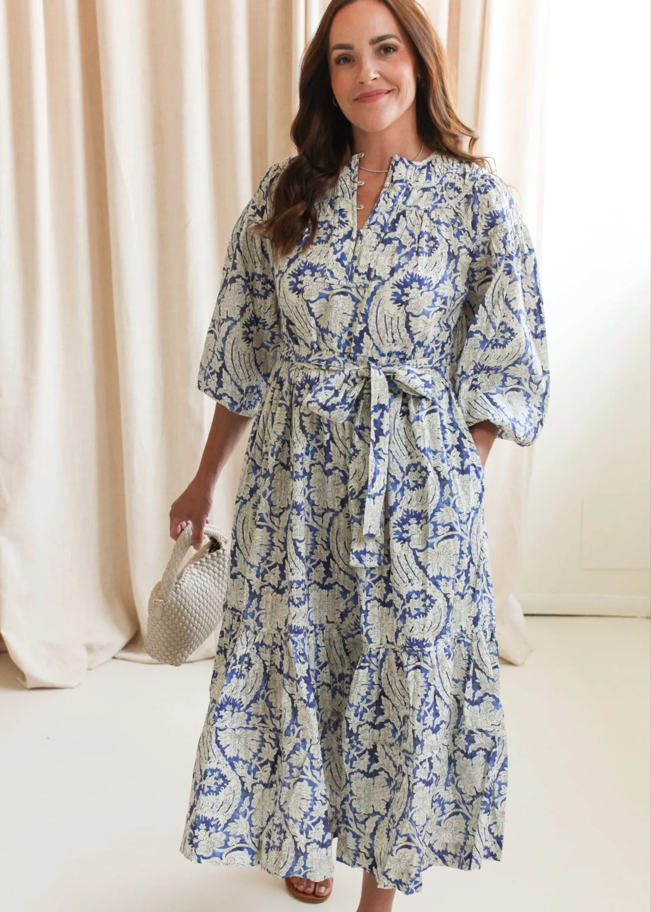 Ulla Johnson Seraphina Long Sleeve Dress - Ciel Relaxed-fit gown Mixed Fabric