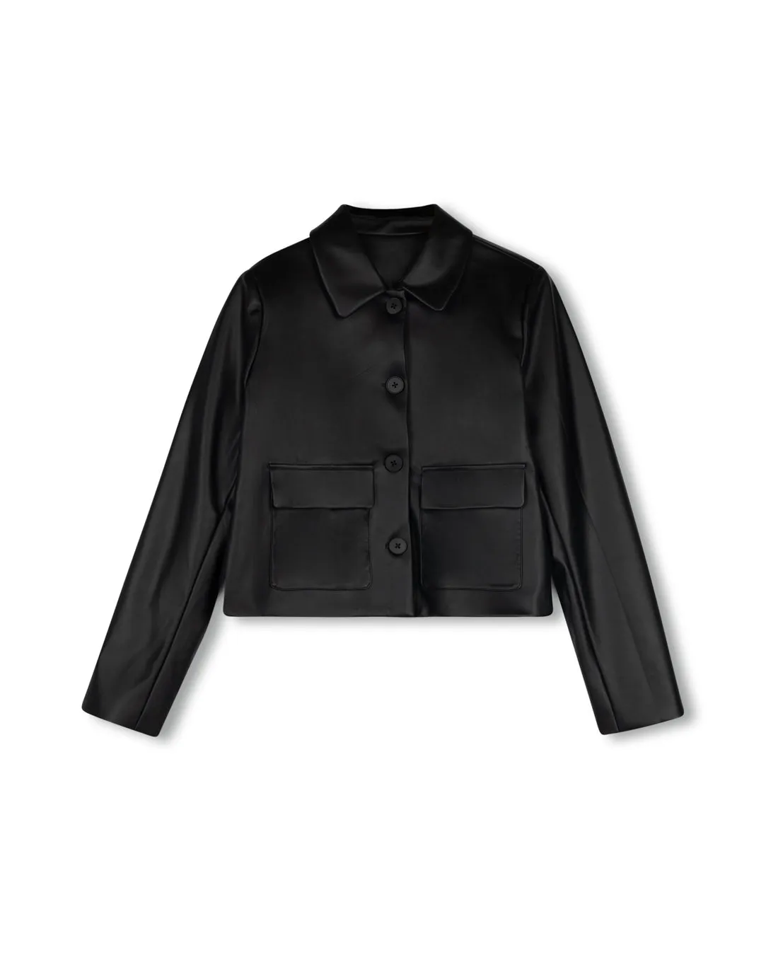 Leather Collared Jacket Asymmetric Hemline Leather Bits