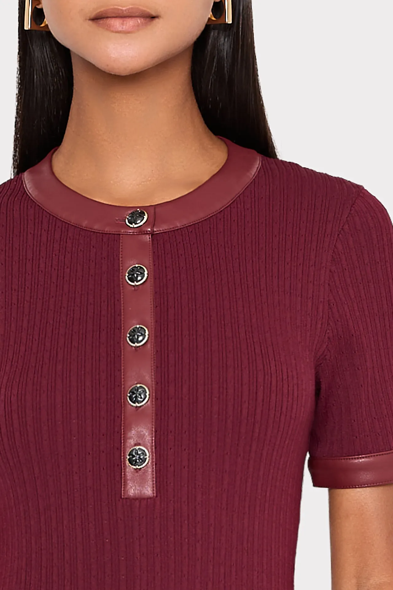 Leather Detail Knit Midi Dress Petal Drift