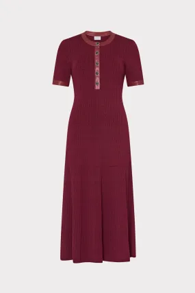 Leather Detail Knit Midi Dress Lightweight