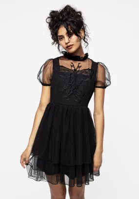 Hysteria Butterfly Applique Frill Neck Tulle Mini Dress Relaxed-fit mini gown