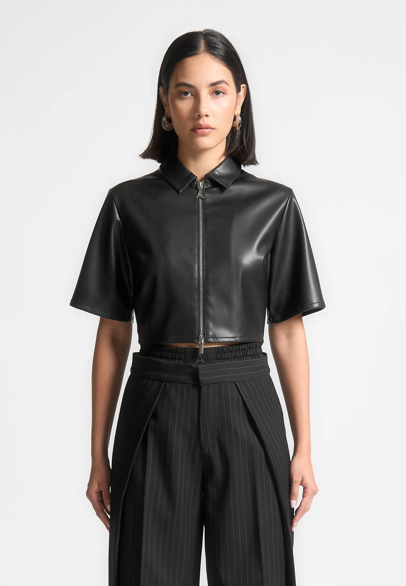 Leather Shirt - Black No Shrink Fabric