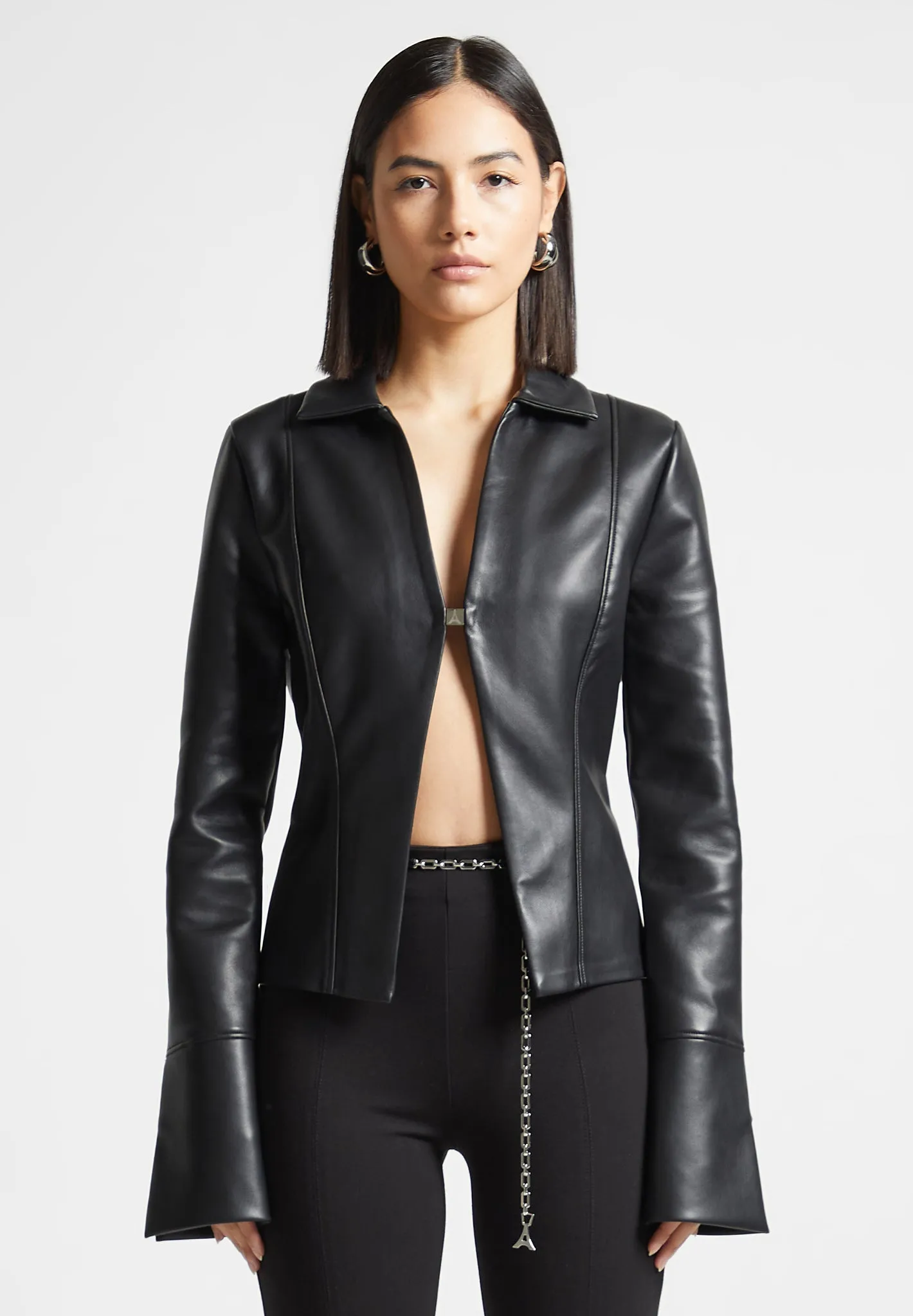 Easygoing Wear Leather Shirt with Clasp - Black