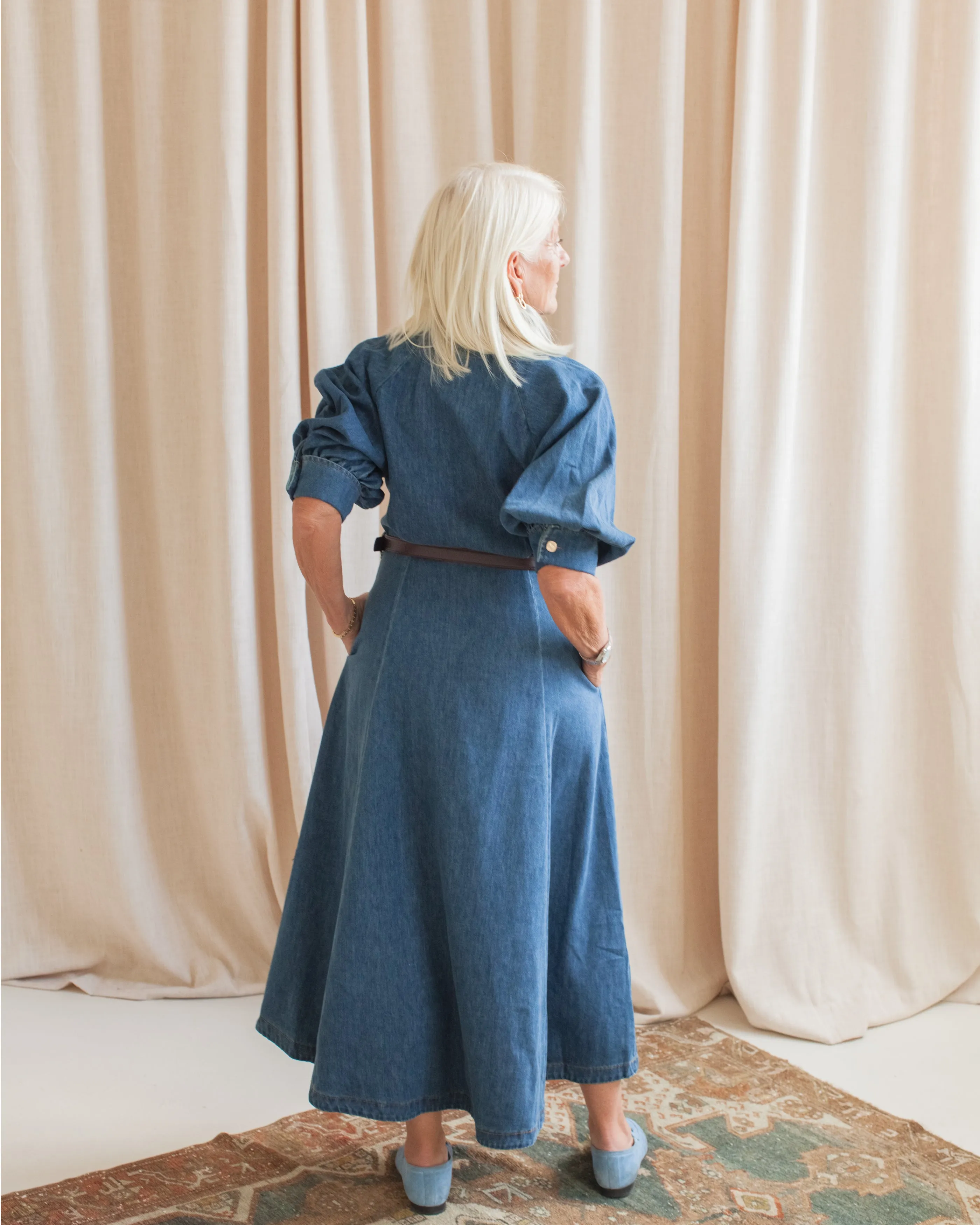 Chill Lines Sheer Panel Lena Denim Belted Dress