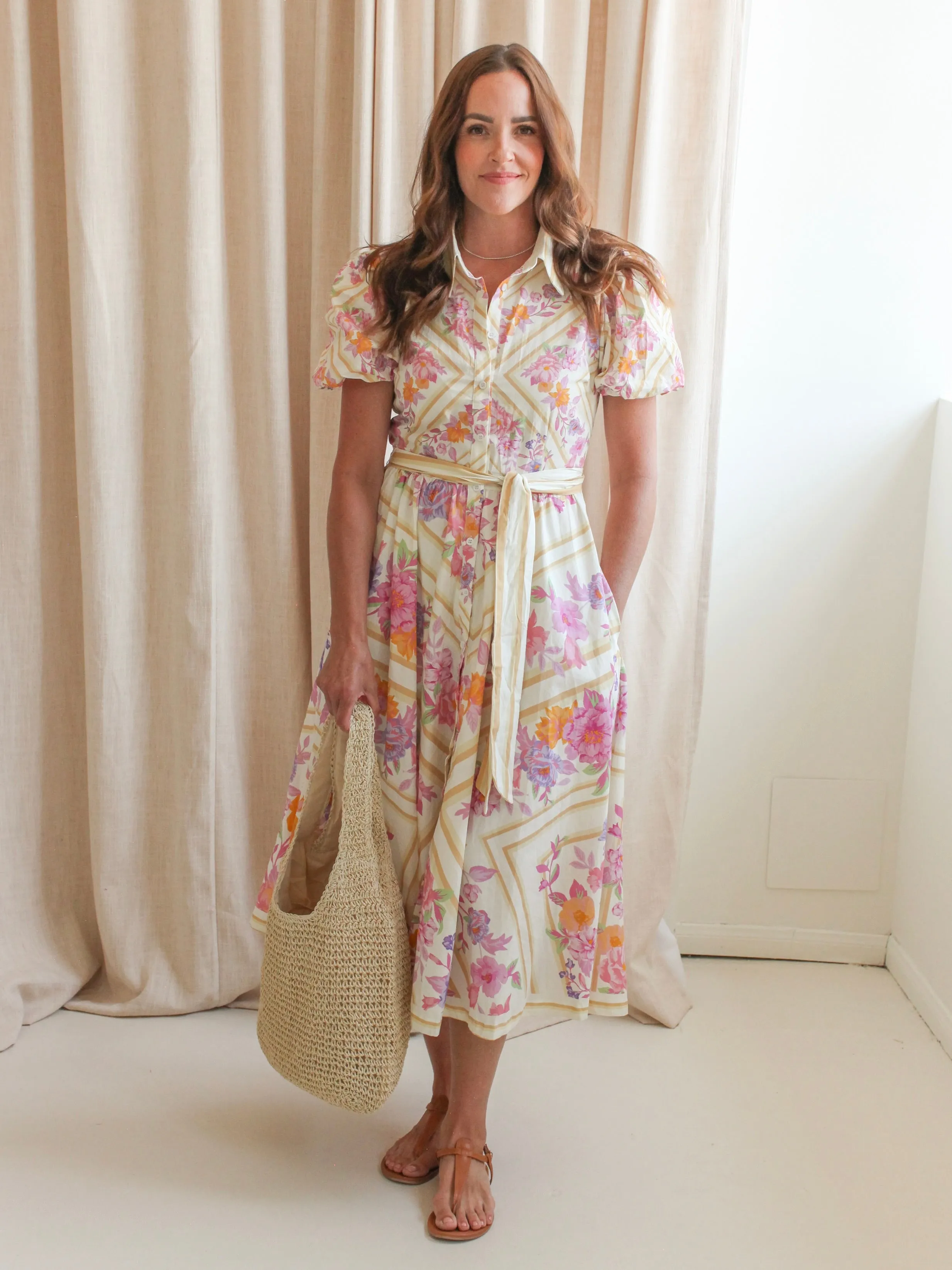 Lennon Pink Floral Midi Dress Cool Drape