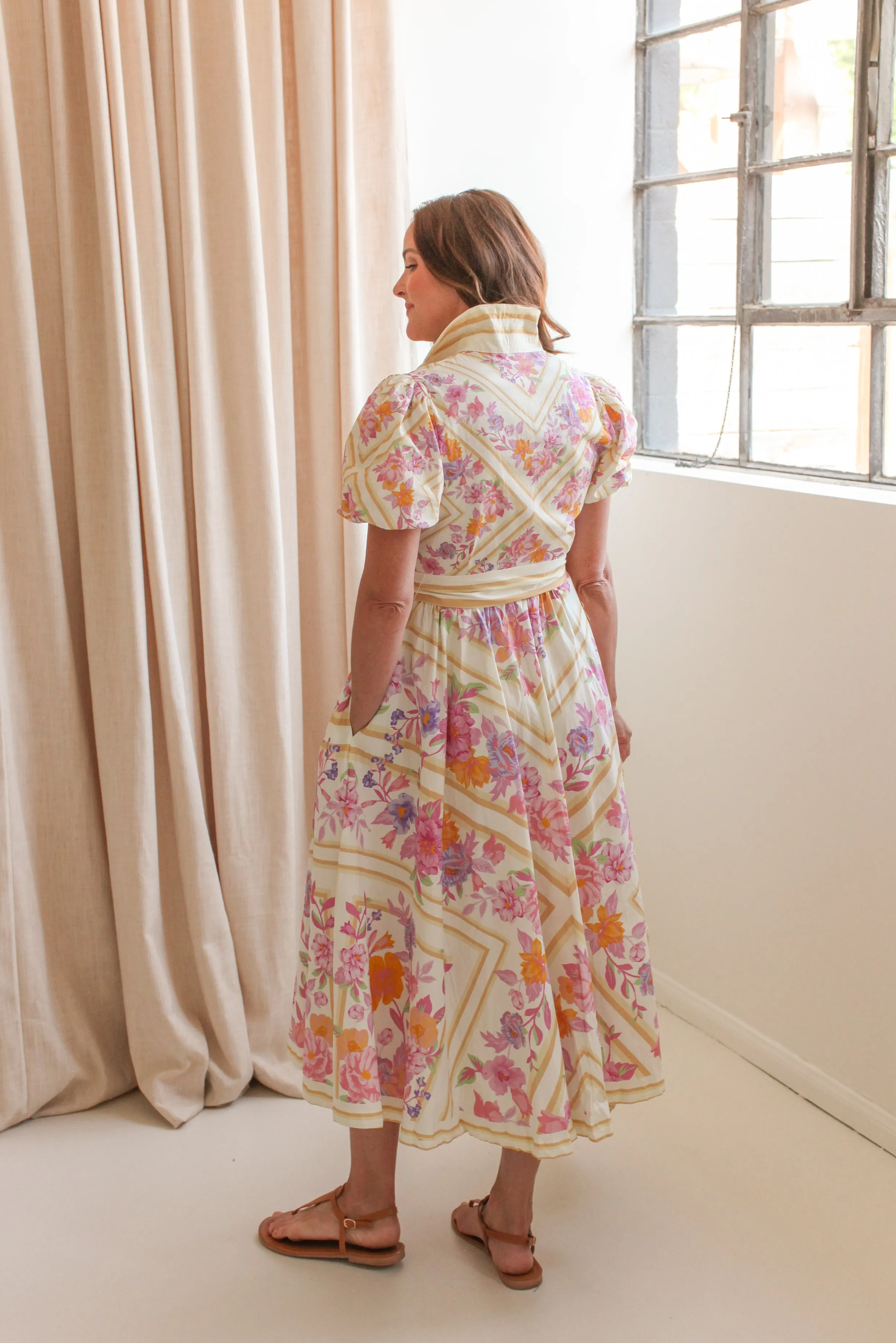 Natural Drape Street Vibe Lennon Pink Floral Midi Dress