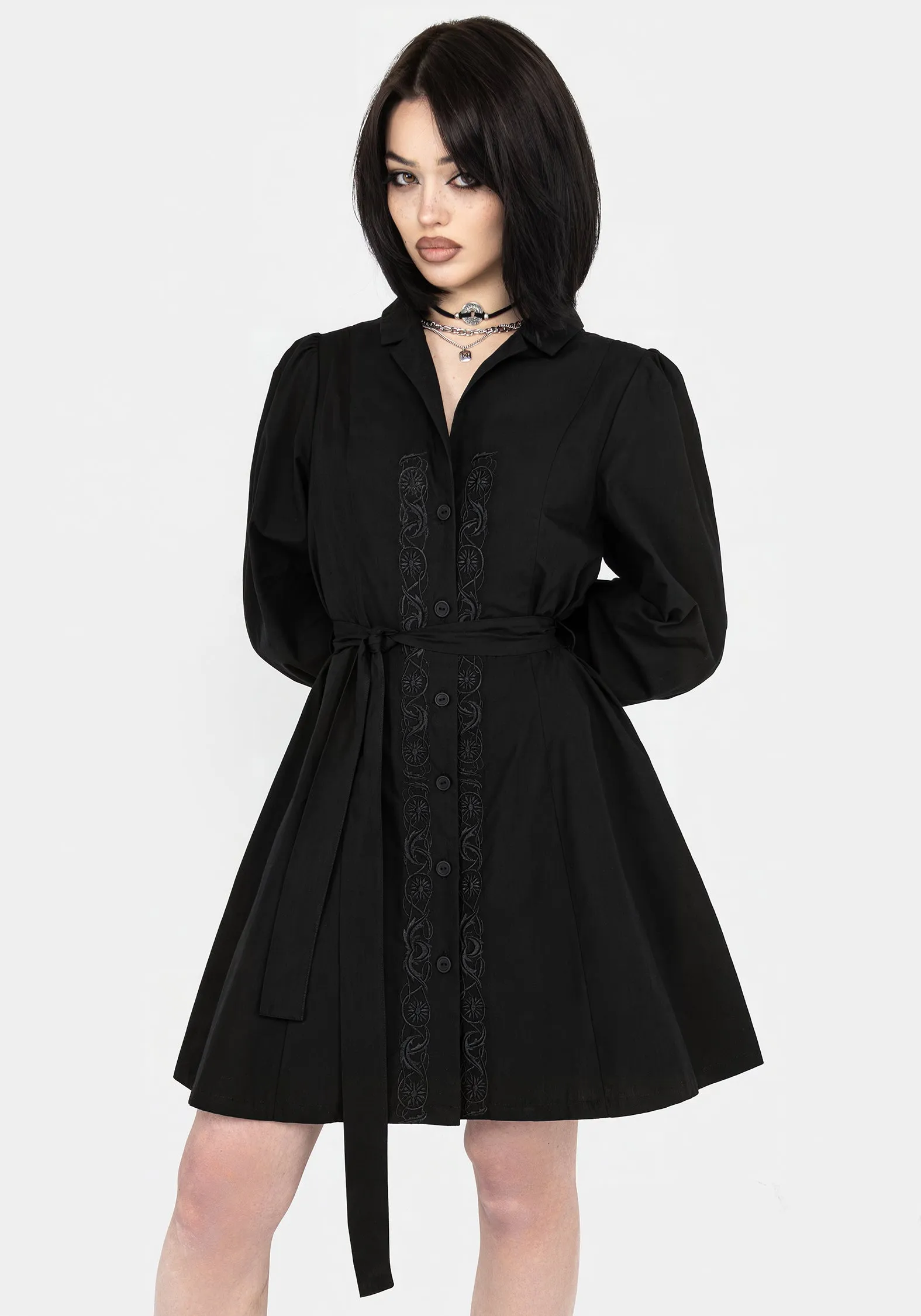 Soft color Letavia Embroidered Mini Shirt Dress