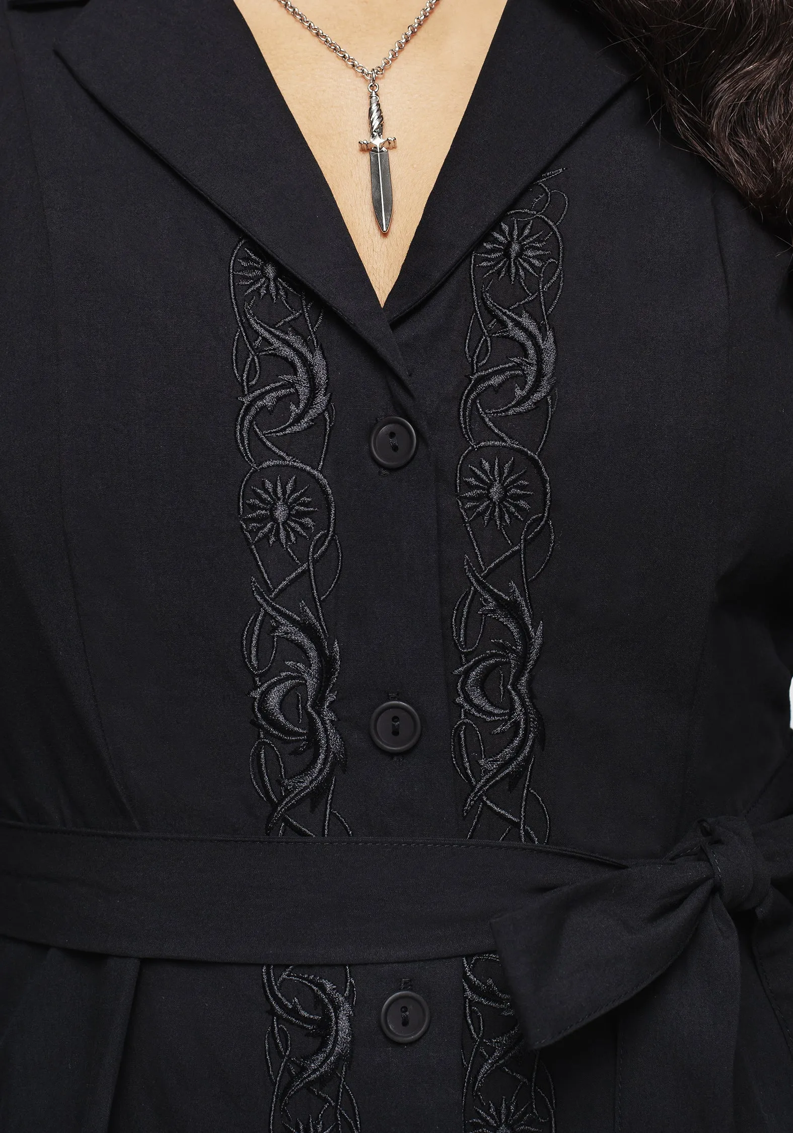 Soft Stretch Quick Layer Letavia Embroidered Mini Shirt Dress