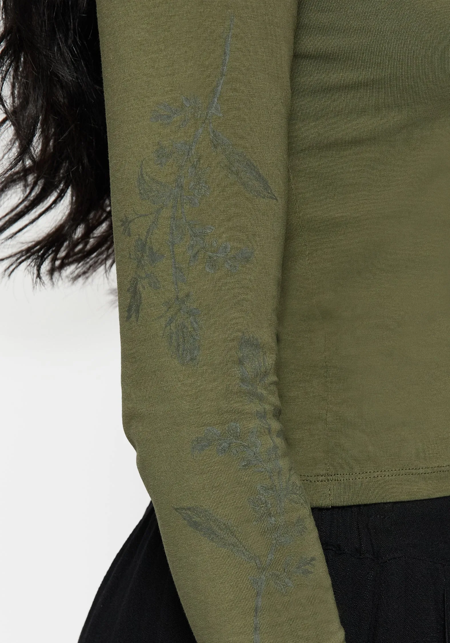 Leune Rose Print Cotton Long Sleeve Top Sweat Absorbent Inner Layer