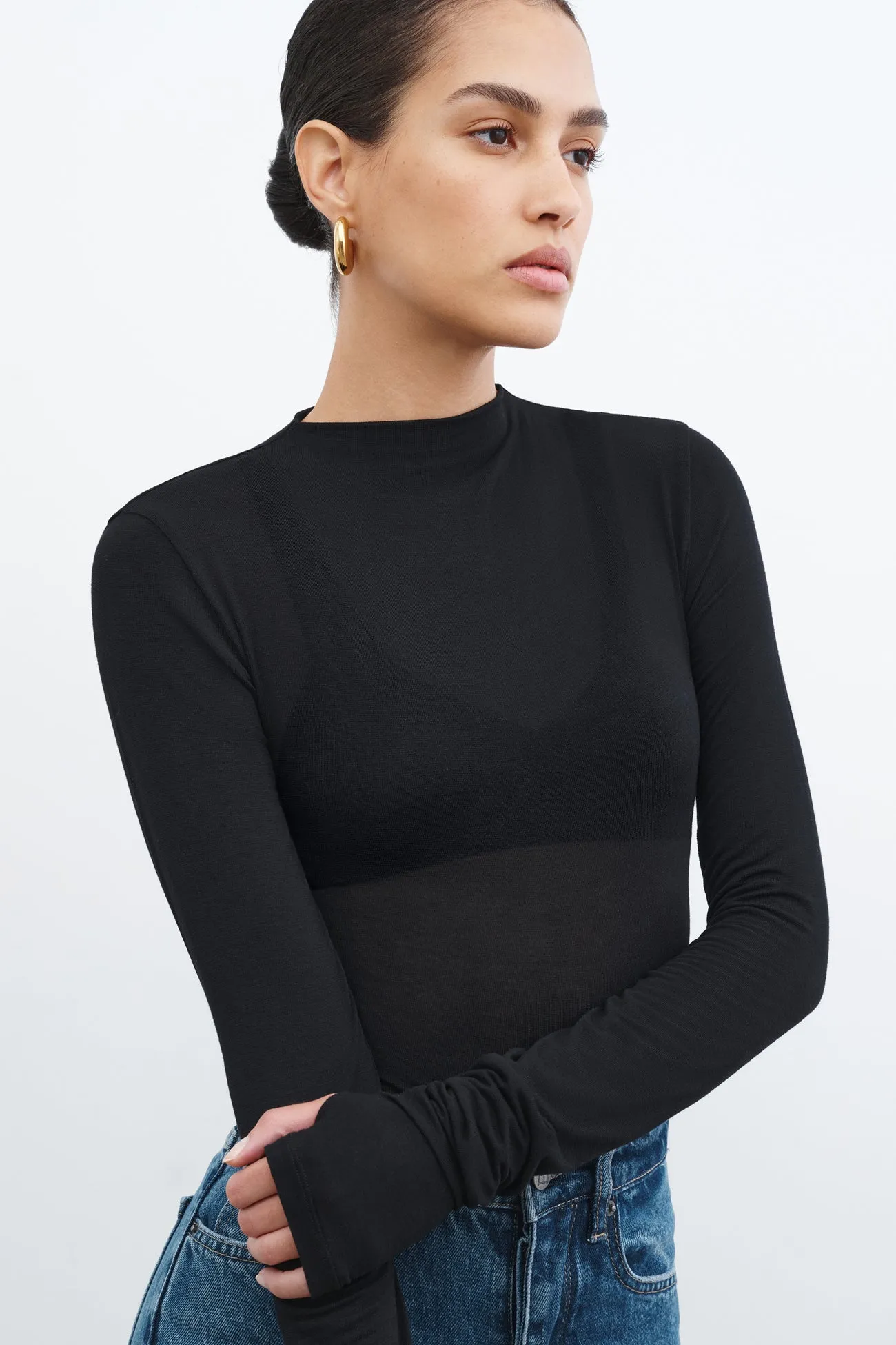 Ventilated Mesh Panels MicrofiberBlend Liana Mock Turtleneck