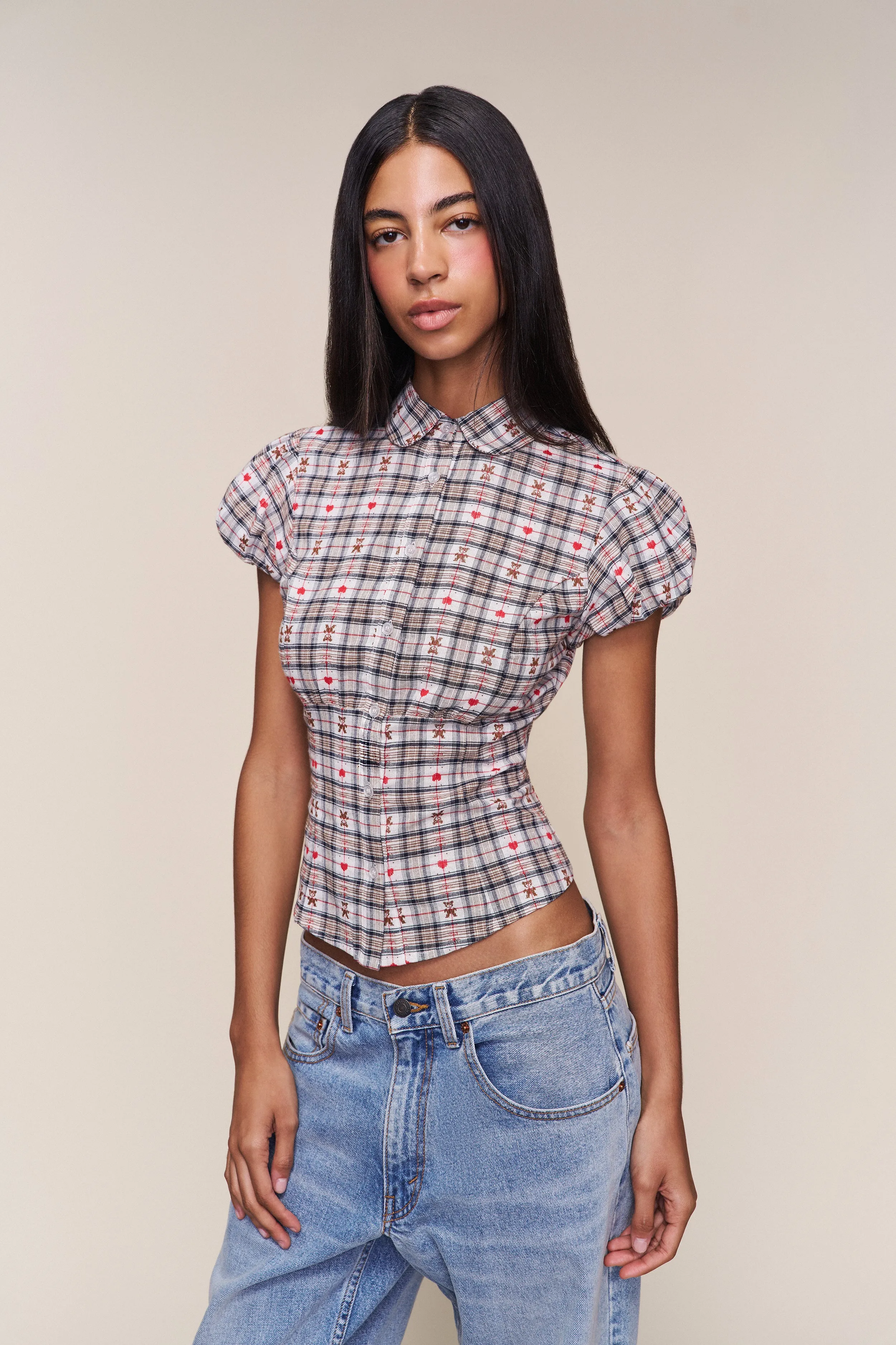 Seamless construction Liana Plaid Top