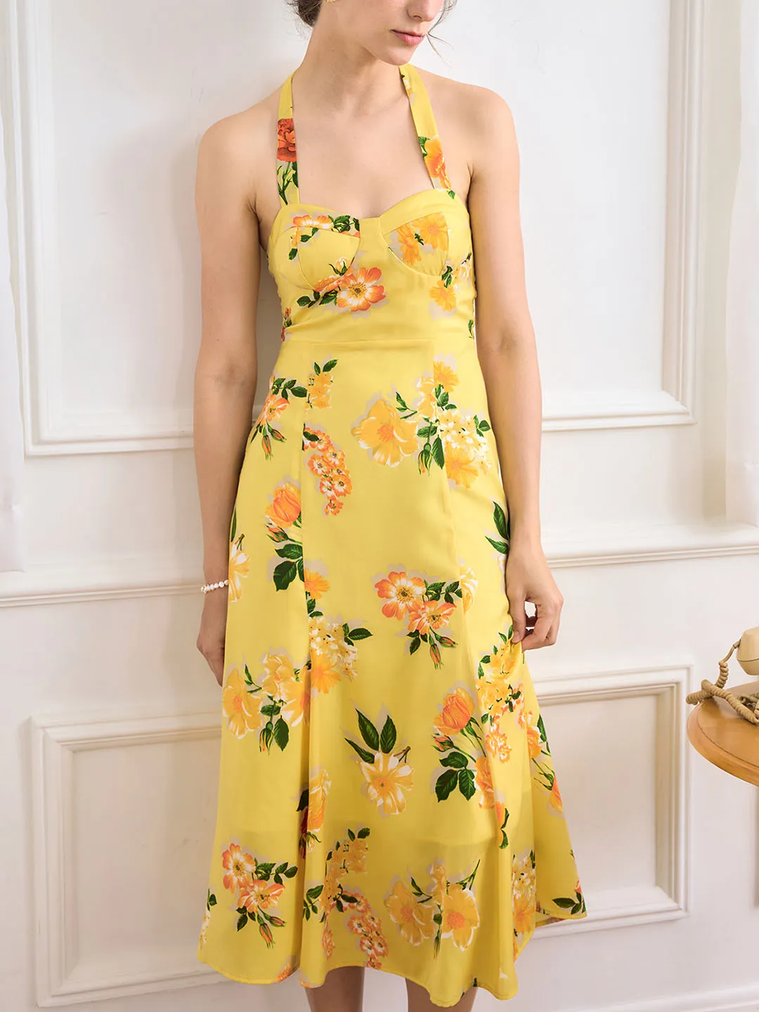 Soft Appeal Cafe Vibe Liberty Chiffon Print Halter Neck Dress