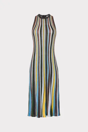 Everyday Outfit Multi Stripe Halter Knit Midi Dress