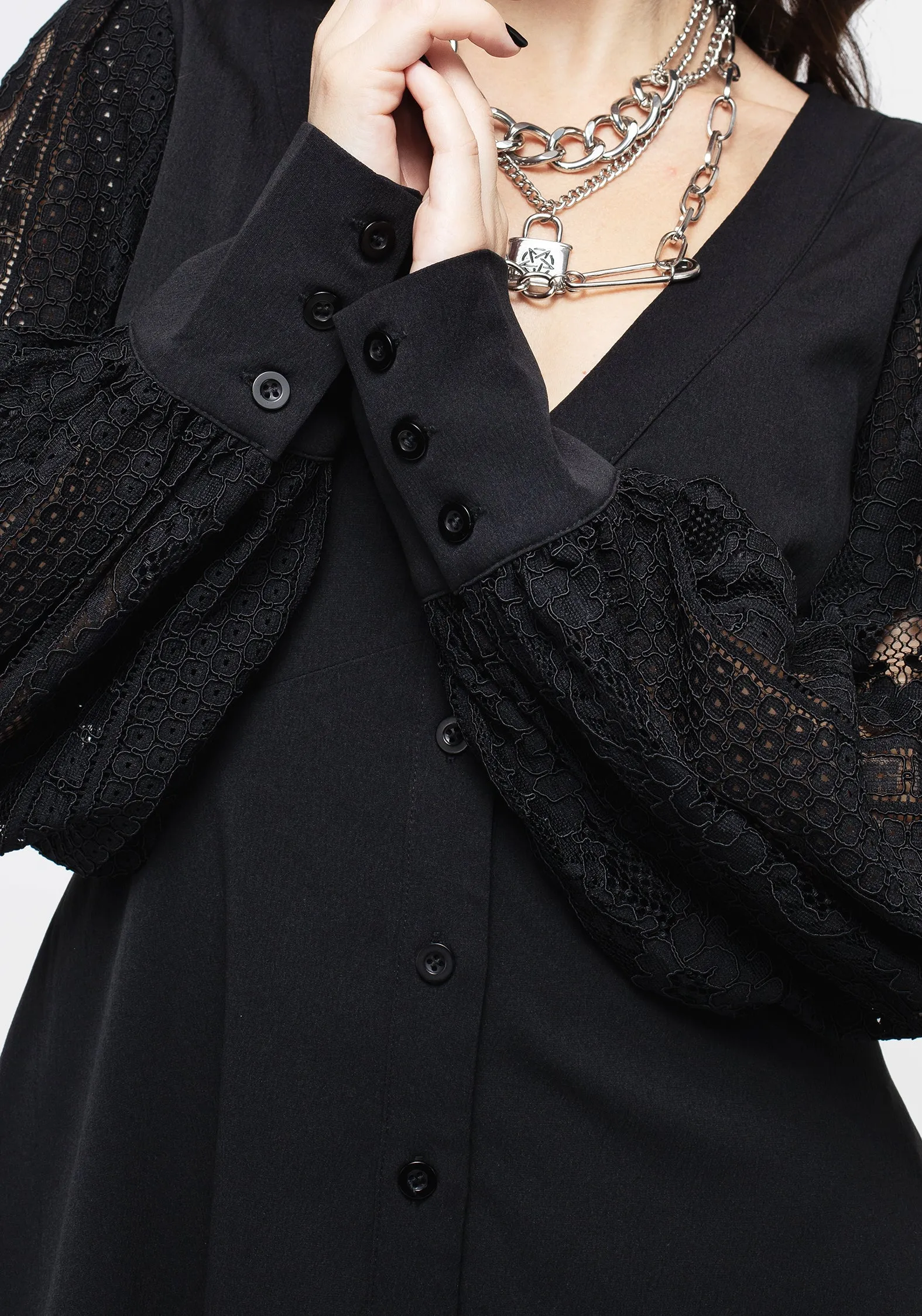 Covenant Lace Sleeve Button Up Mini Dress Party Perfect