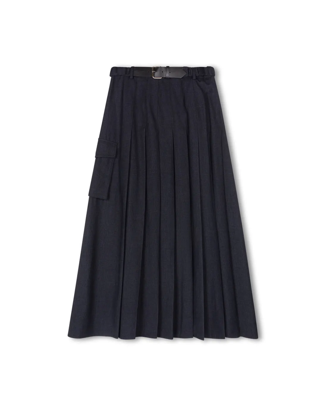 Pleated Belted Wool Skirt Convertible Length