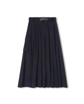 Pleated Belted Wool Skirt Day Ready