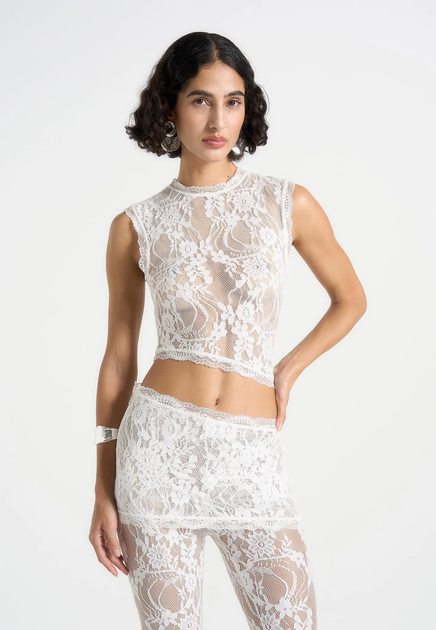 Eugenie - Lace Asymmetric Top - White Anti-pilling