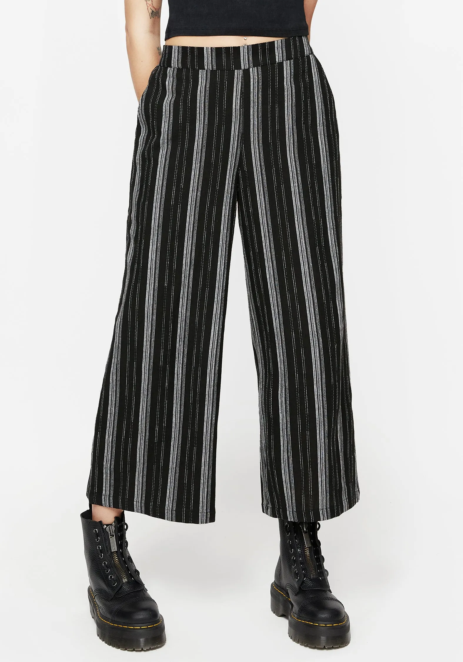 Clandestine Stripe Cotton-Blend Culottes High Density Weave Stylish Choice