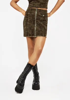 Classic Elegance Diabolical Cord Woodcut Print Zip Up Mini Skirt
