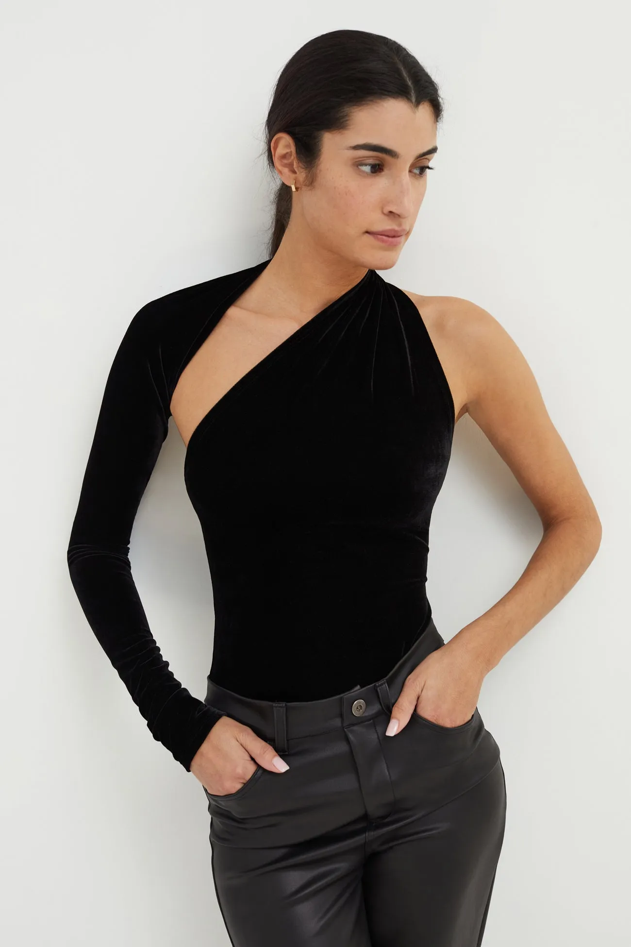 Manhattan Velvet One Shoulder Top Quick Access Pockets